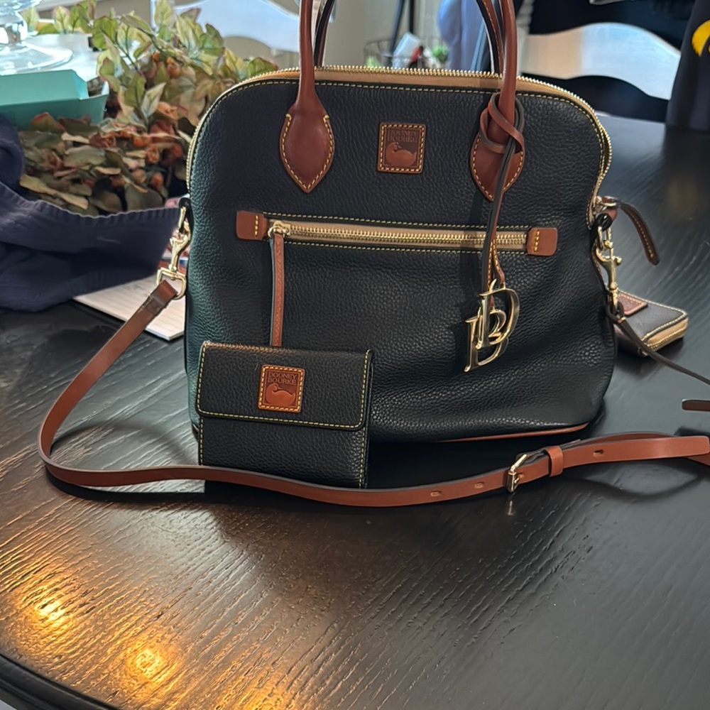 Dooney & Bourke Black and Brown Leather Satchel
